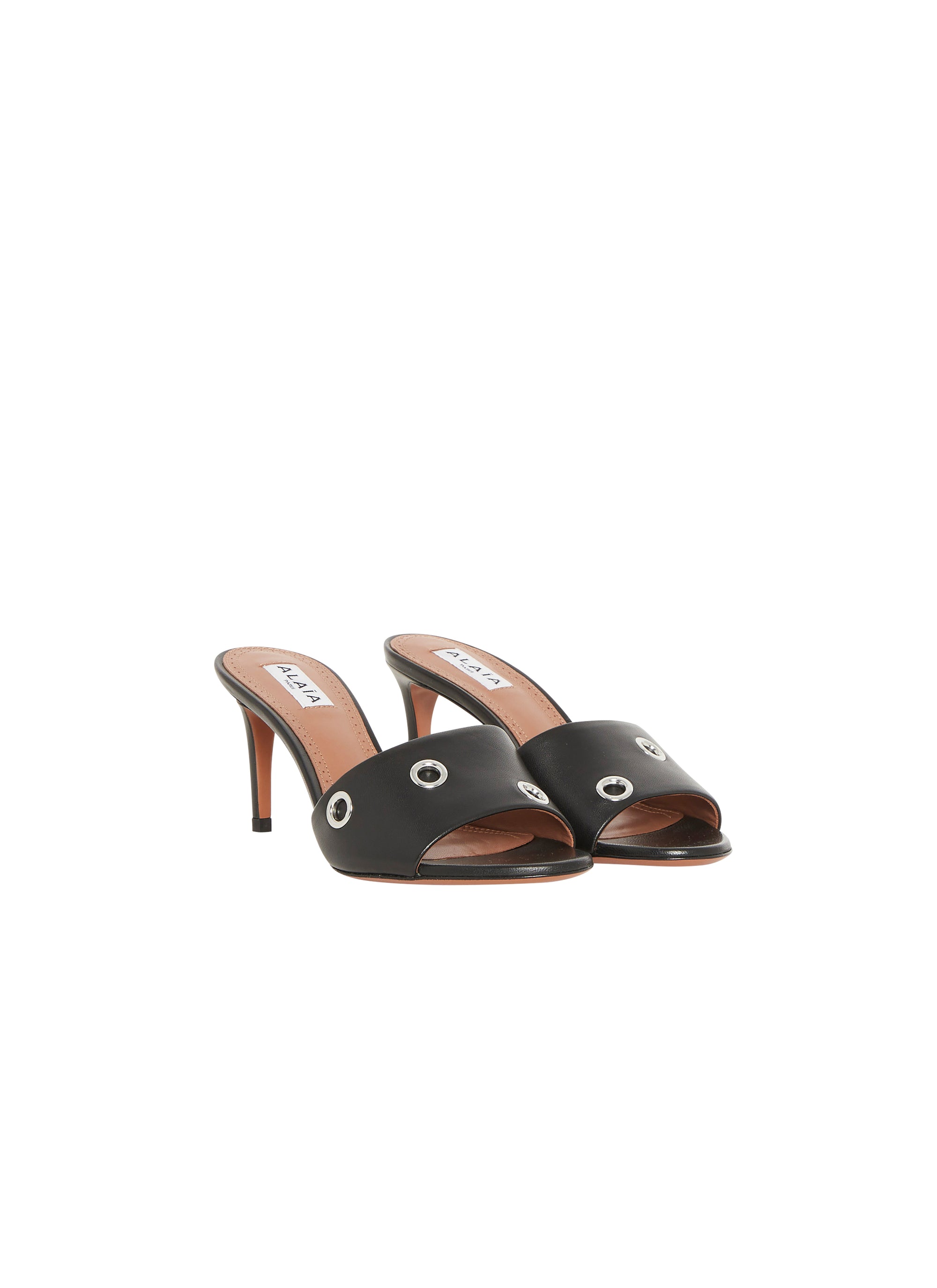 Mules à talons et œillets en cuir - Noir