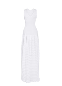 Ribbed bi-material maxi dress - White