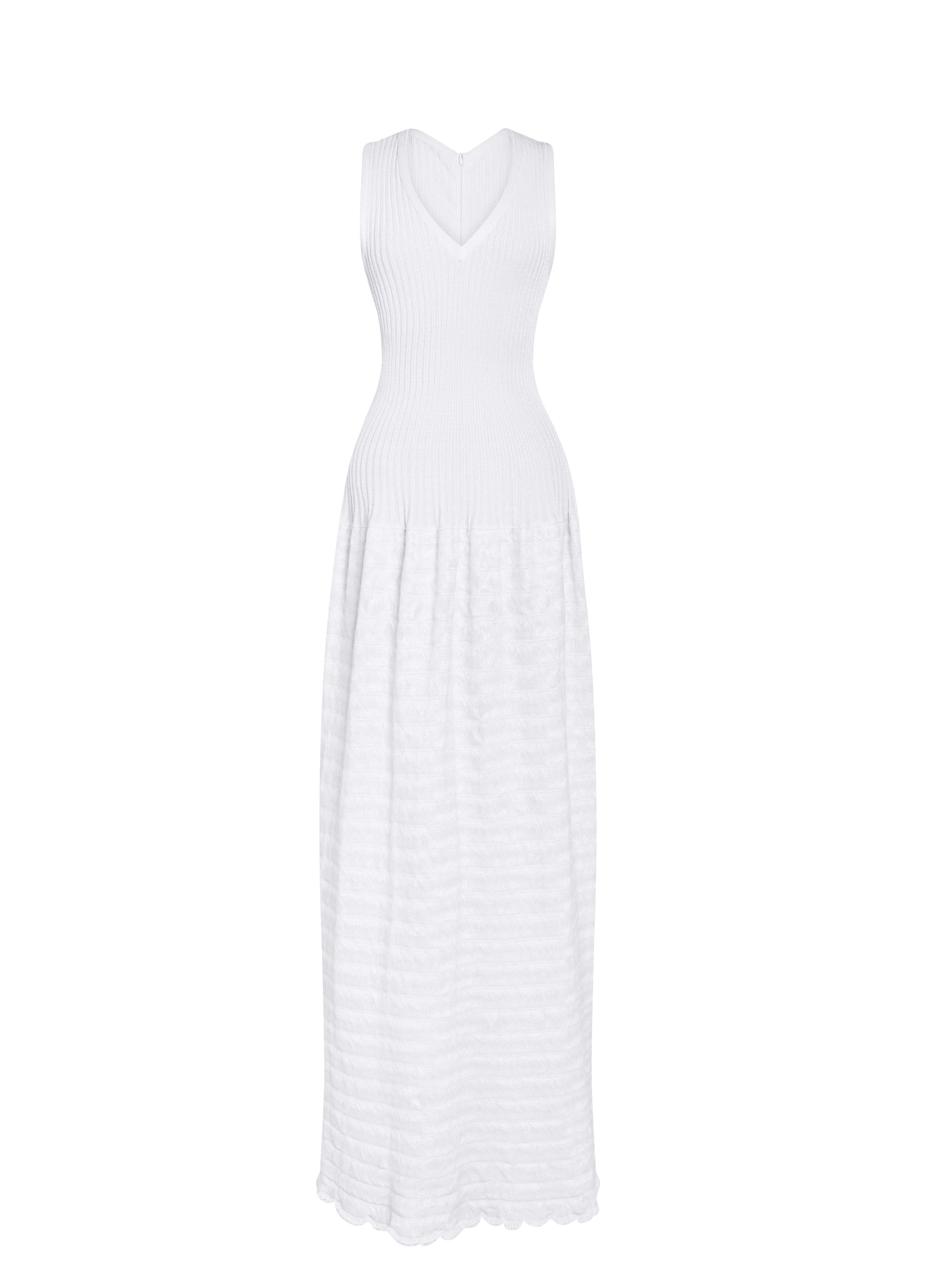 Ribbed bi-material maxi dress - White