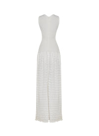 Ribbed bi-material maxi dress - White