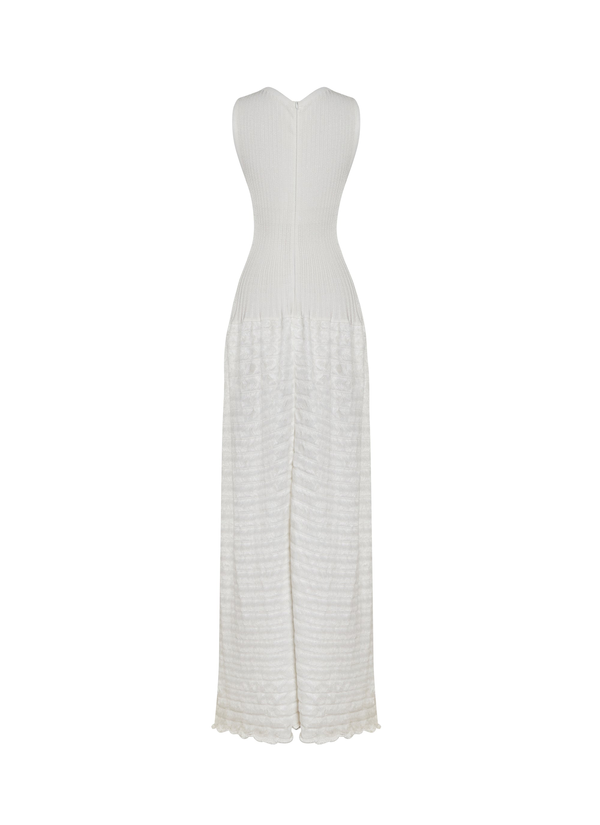 Ribbed bi-material maxi dress - White