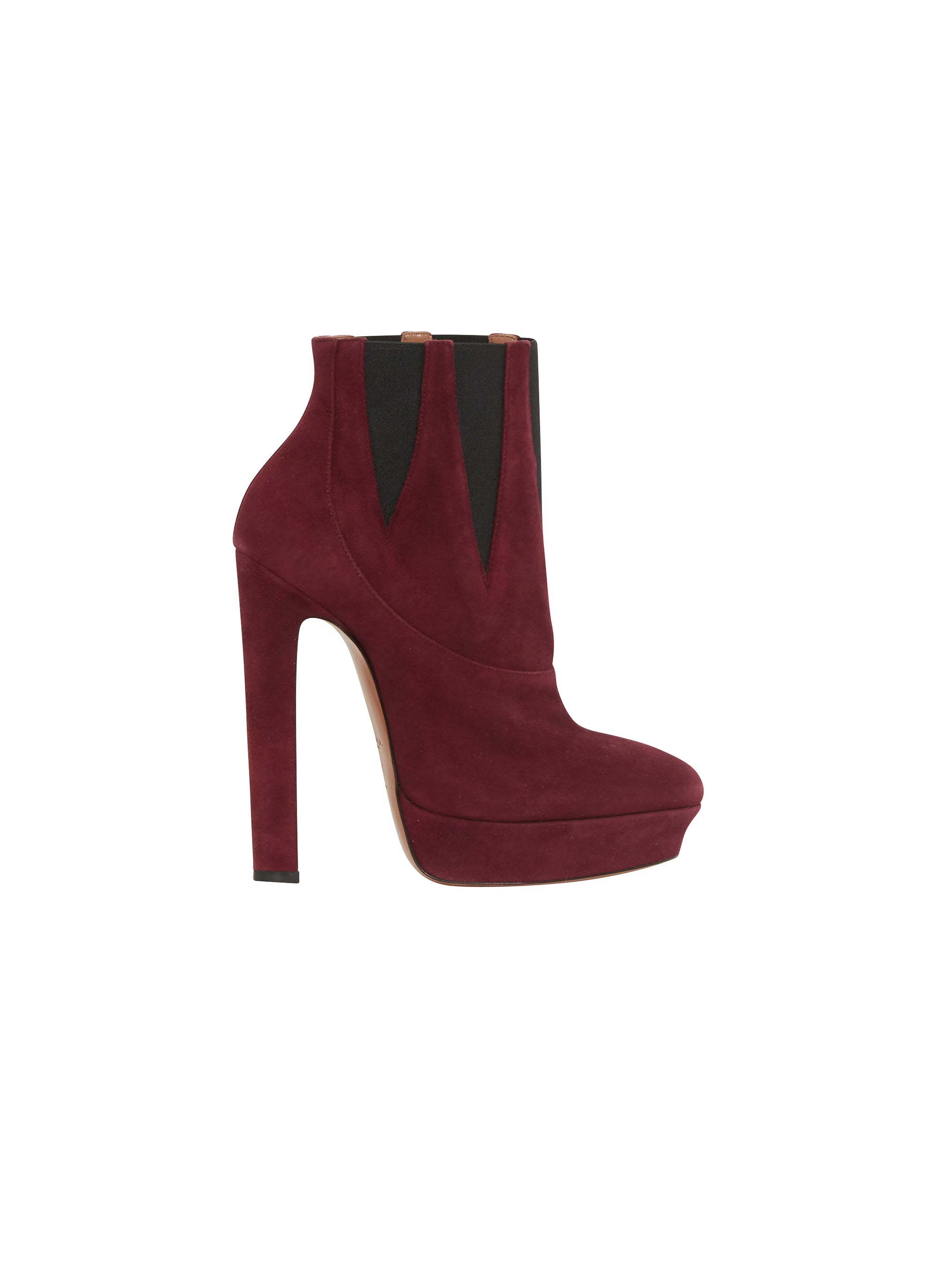 Bottines platforme à talons très haut en cuir - Grenat