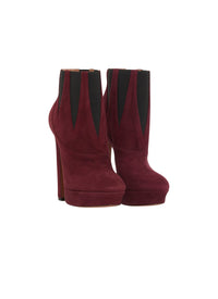 Bottines platforme à talons très haut en cuir - Grenat