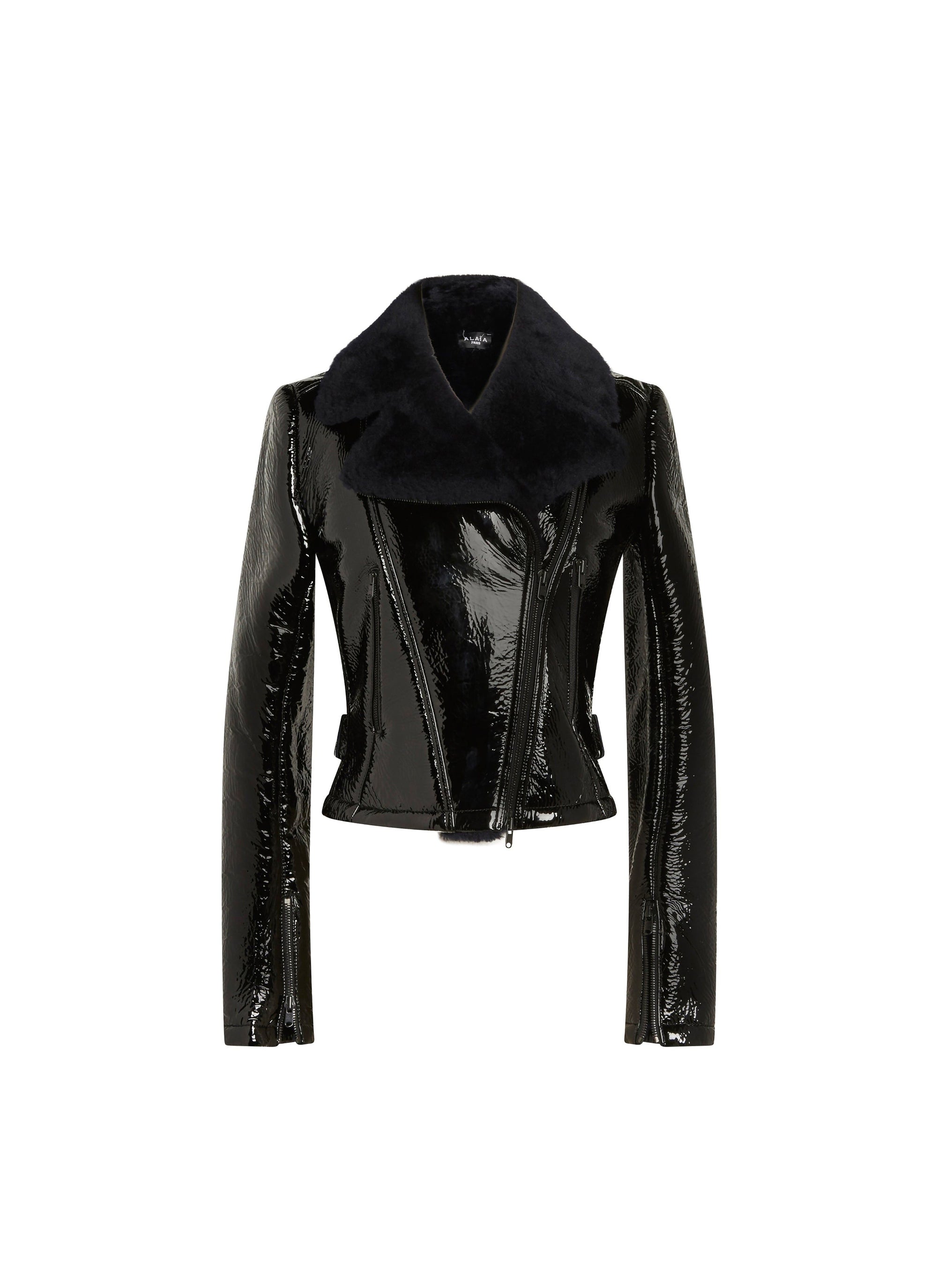 Veste perfecto en cuir verni - Noir & Indigo