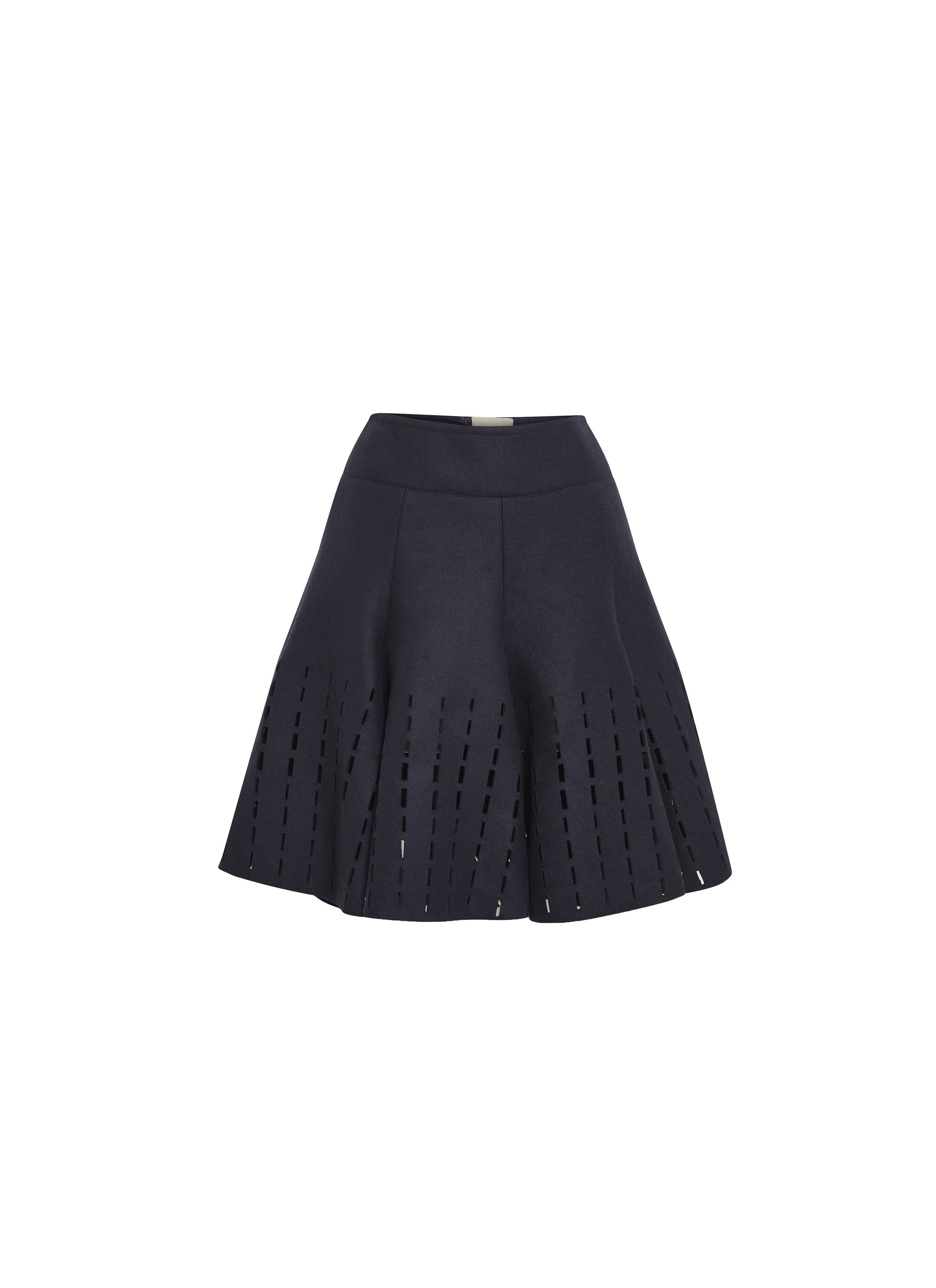 Wool Woven Drape Skirt - Saphir