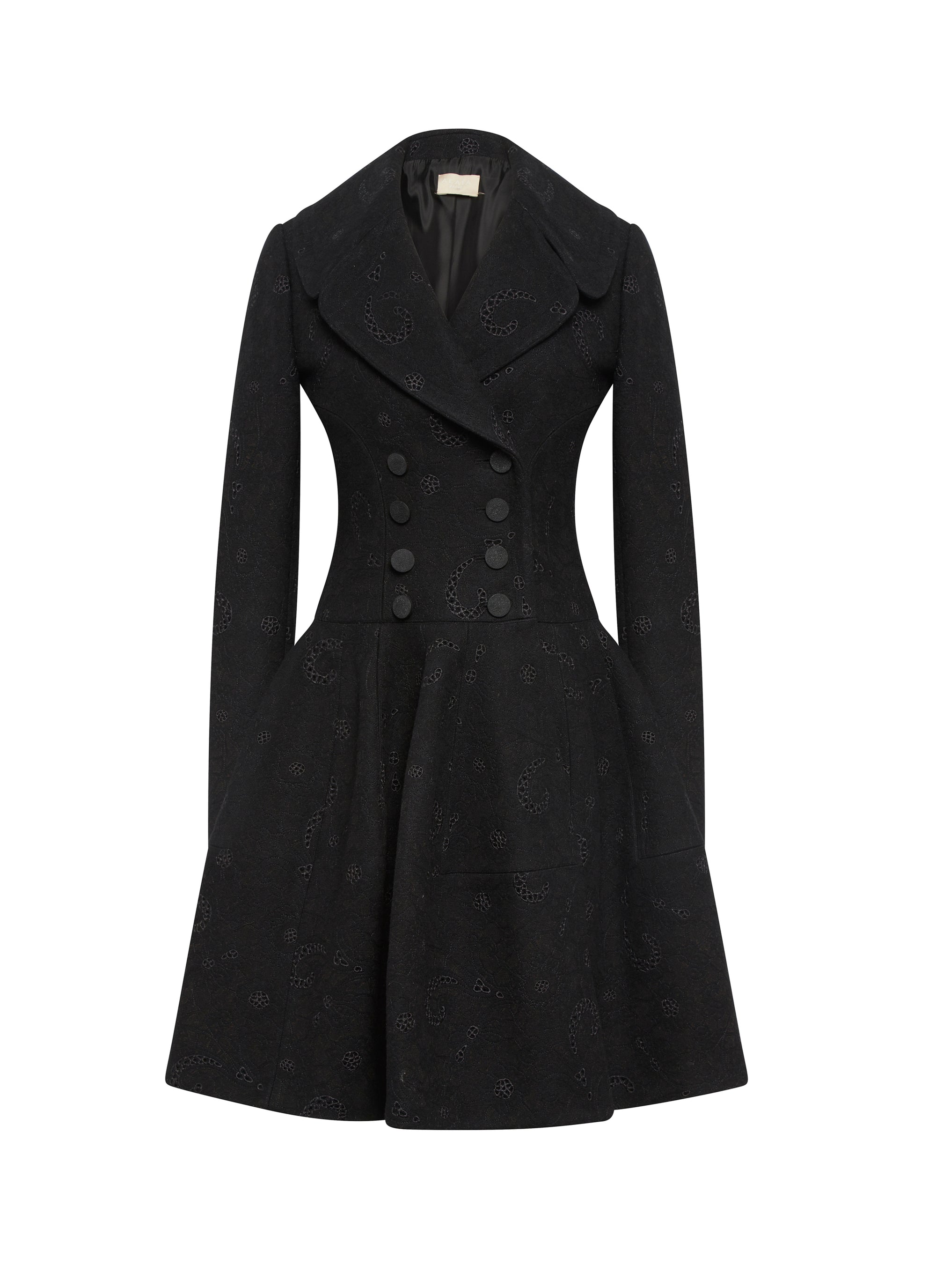 Manteau à manches longues en laine - Noir