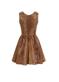 Robe sans manches à imprimé guépard en cuir - Marron