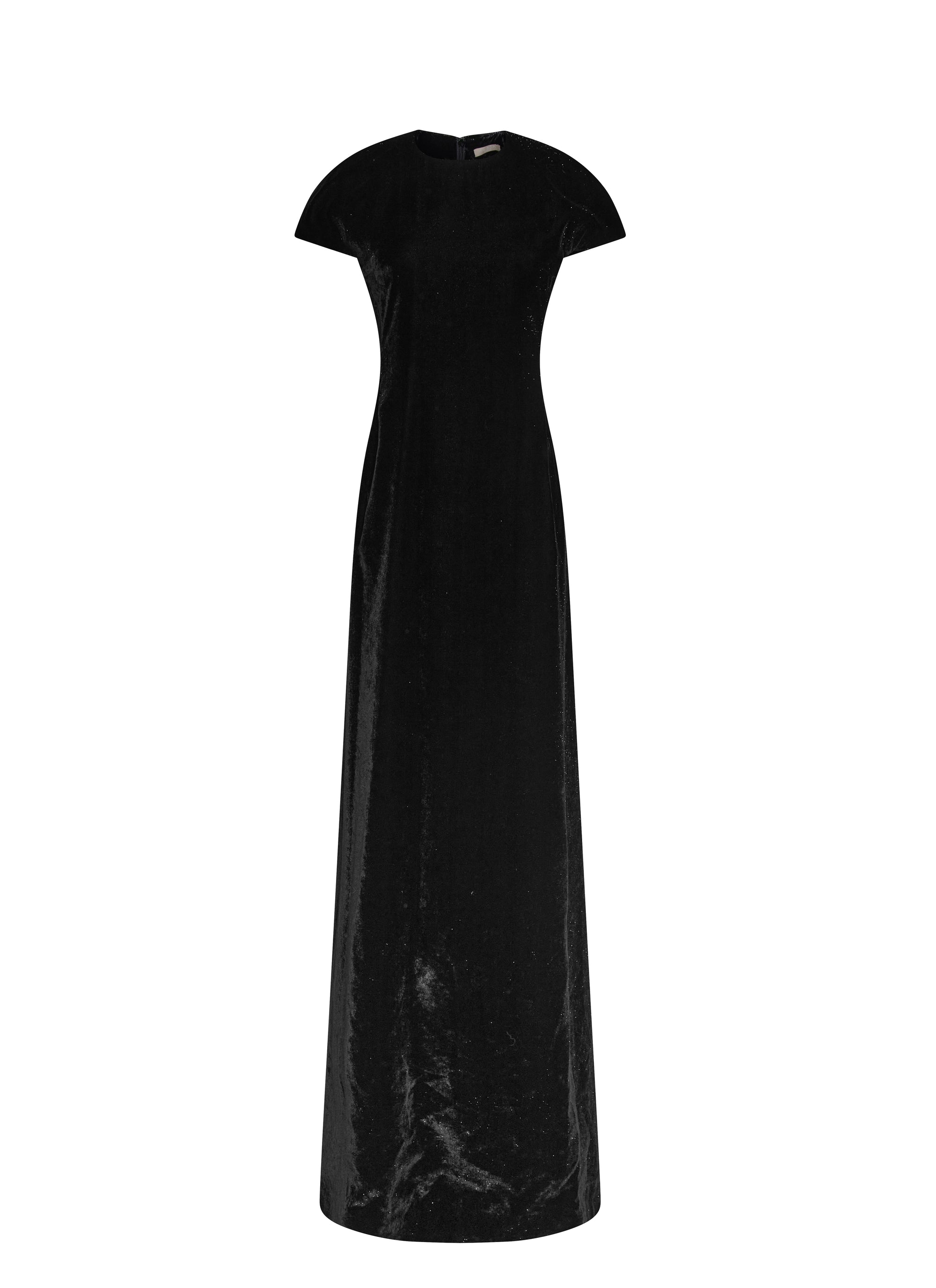 Long dress with short sleeves and round neck - Black intense