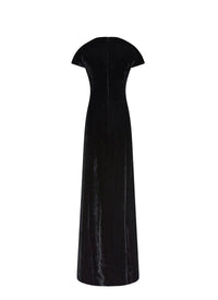 Long dress with short sleeves and round neck - Black intense