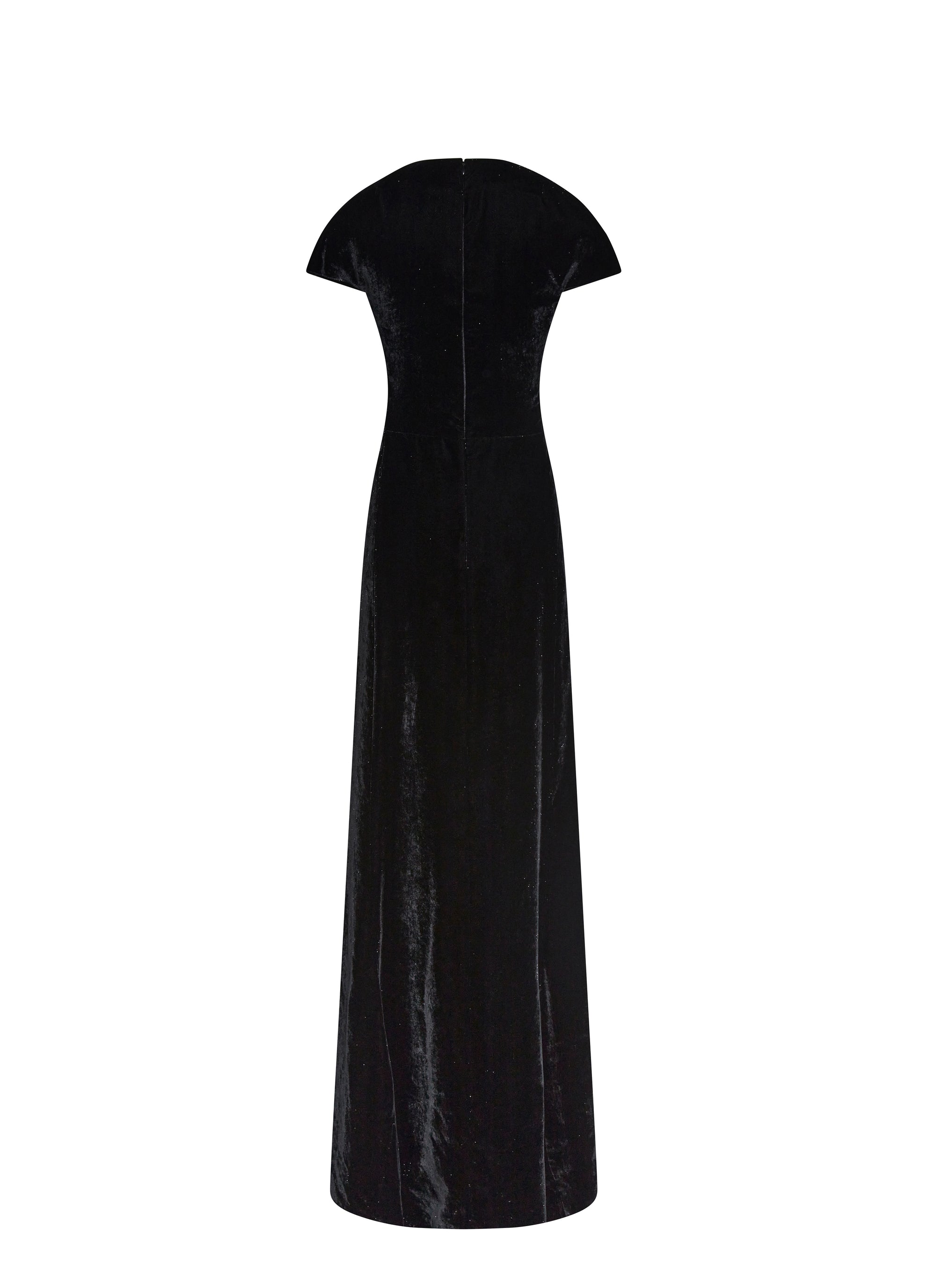 Long dress with short sleeves and round neck - Black intense