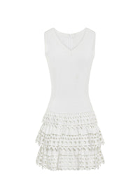 Robe courte multi rangs perforés - Blanc