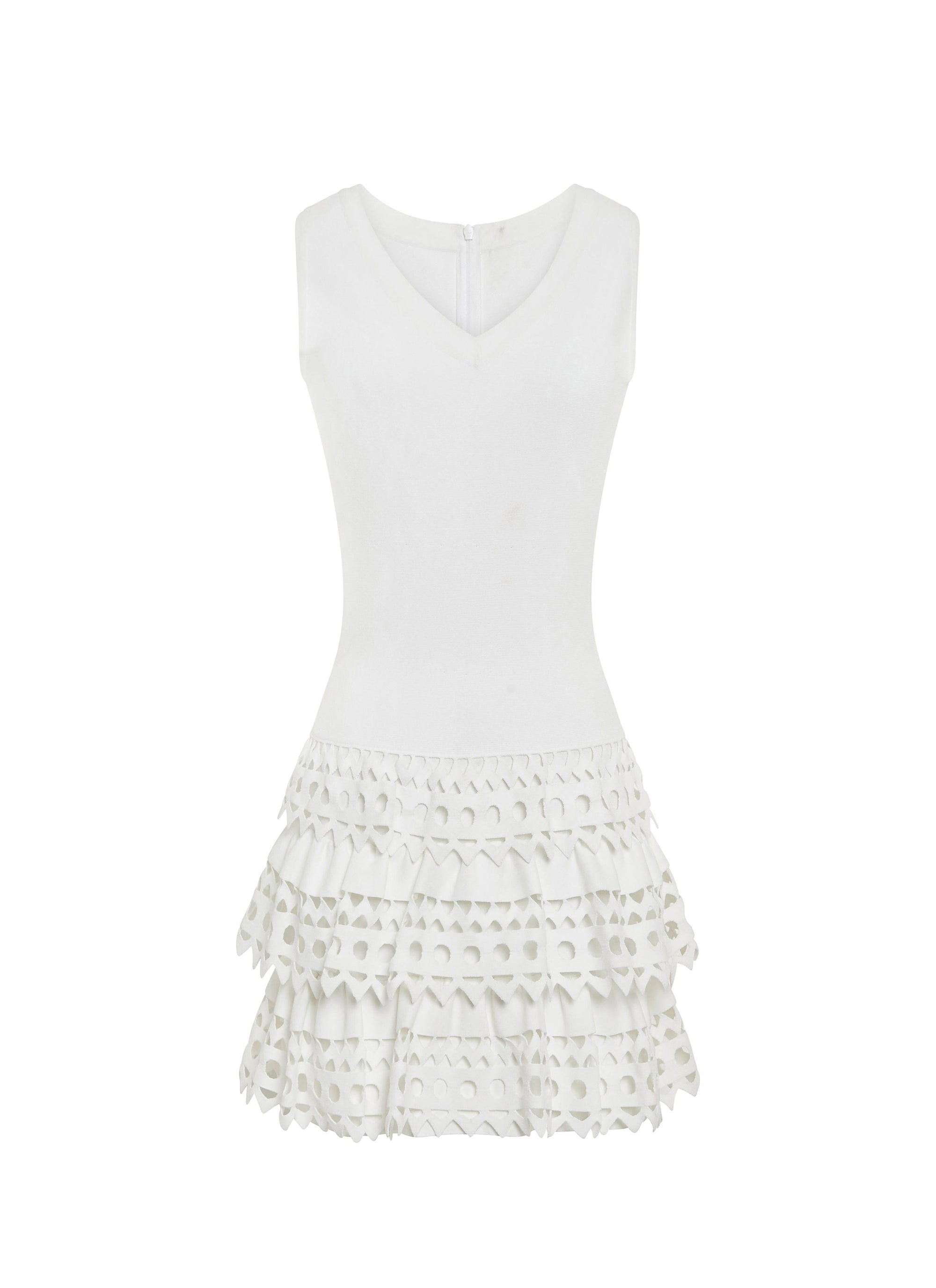 Robe courte multi rangs perforés - Blanc