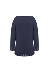Long sleeve fringed jumper - Navy