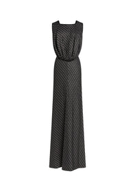 Robe longue cintrée à la taille en soie mélangée - Noir & Argent