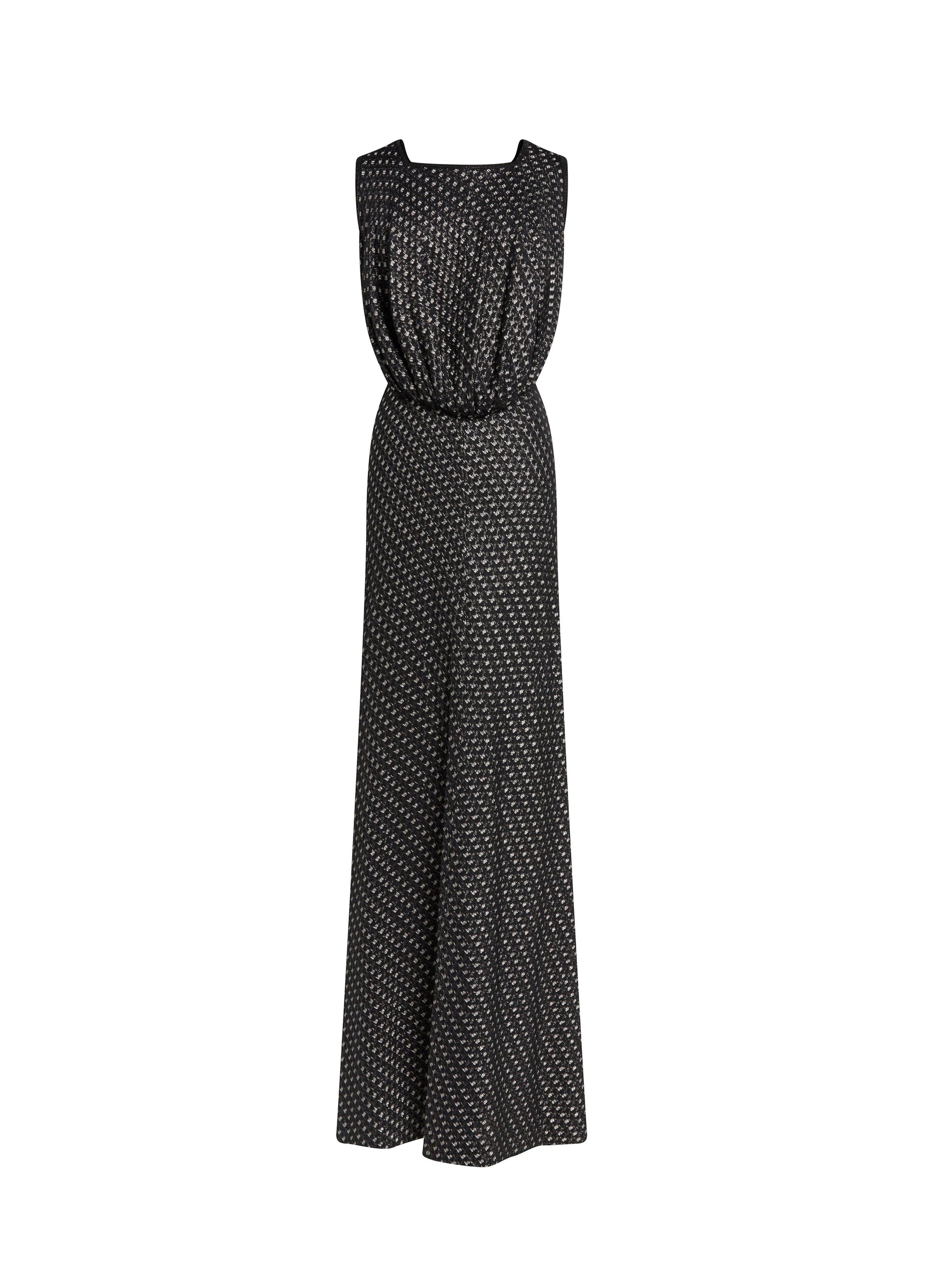 Robe longue cintrée à la taille en soie mélangée - Noir & Argent