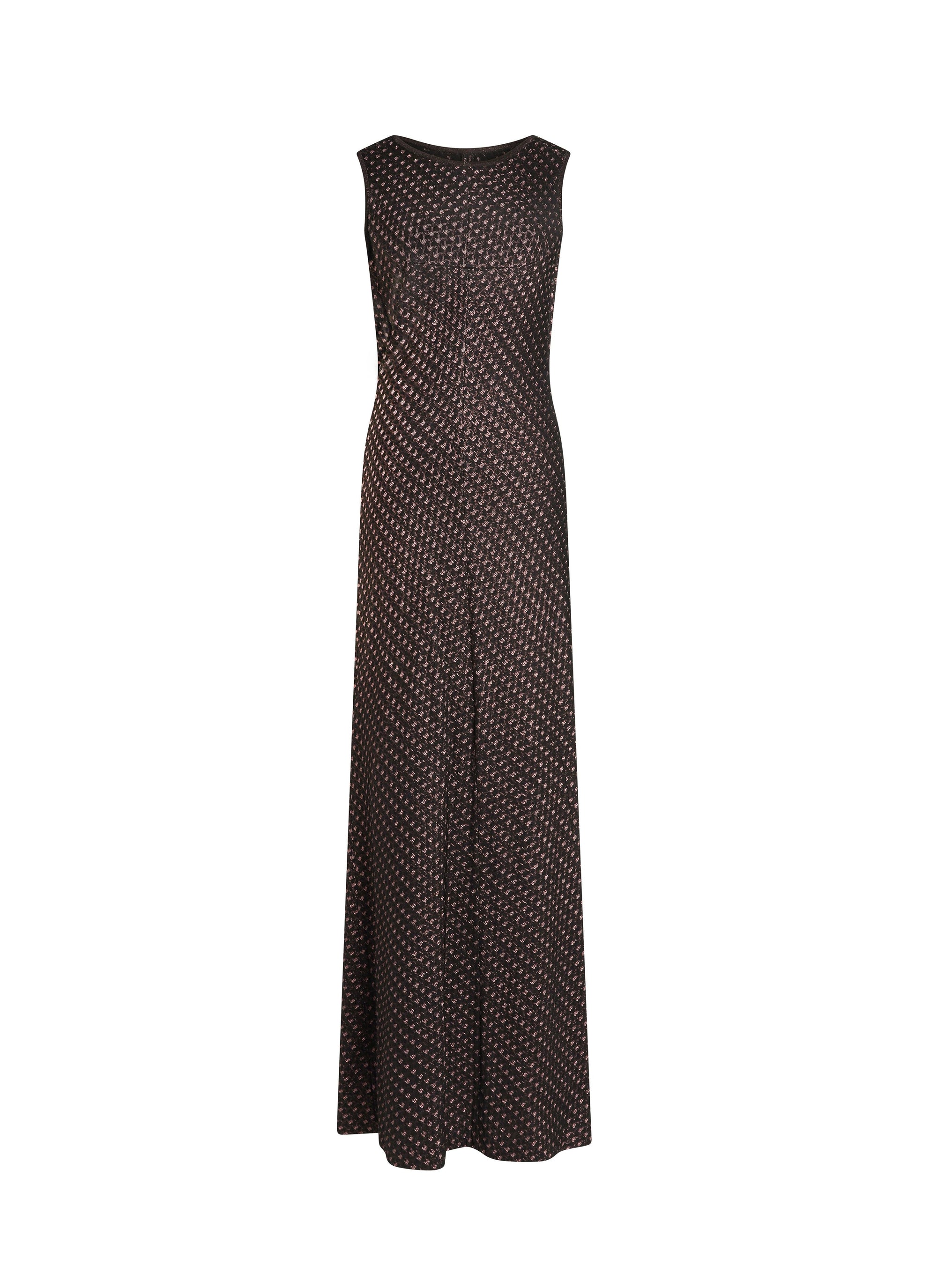 Waisted silk blend maxi dress - Black & Copper