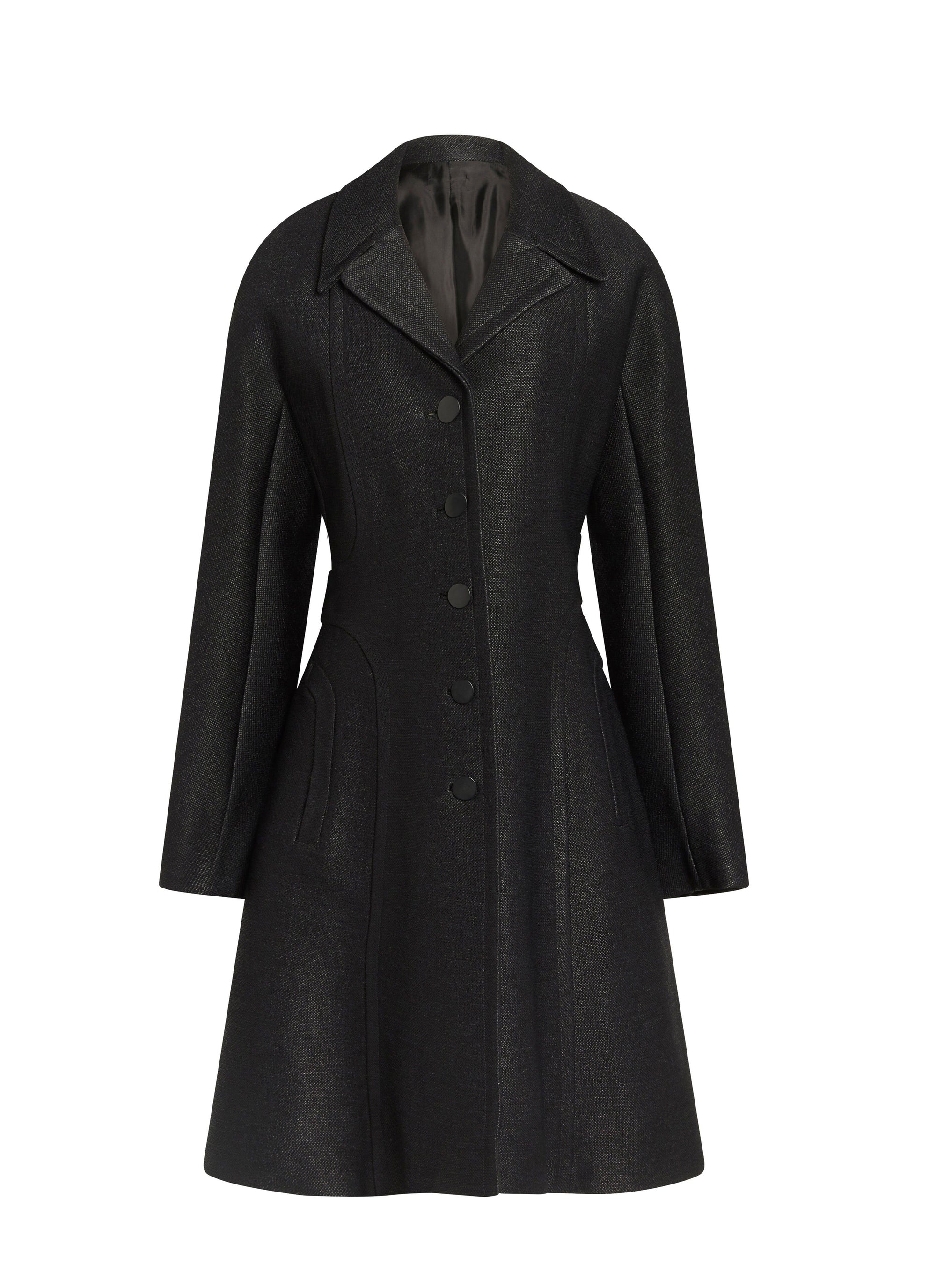 Manteau mi-long Raphia boutonné - Noir