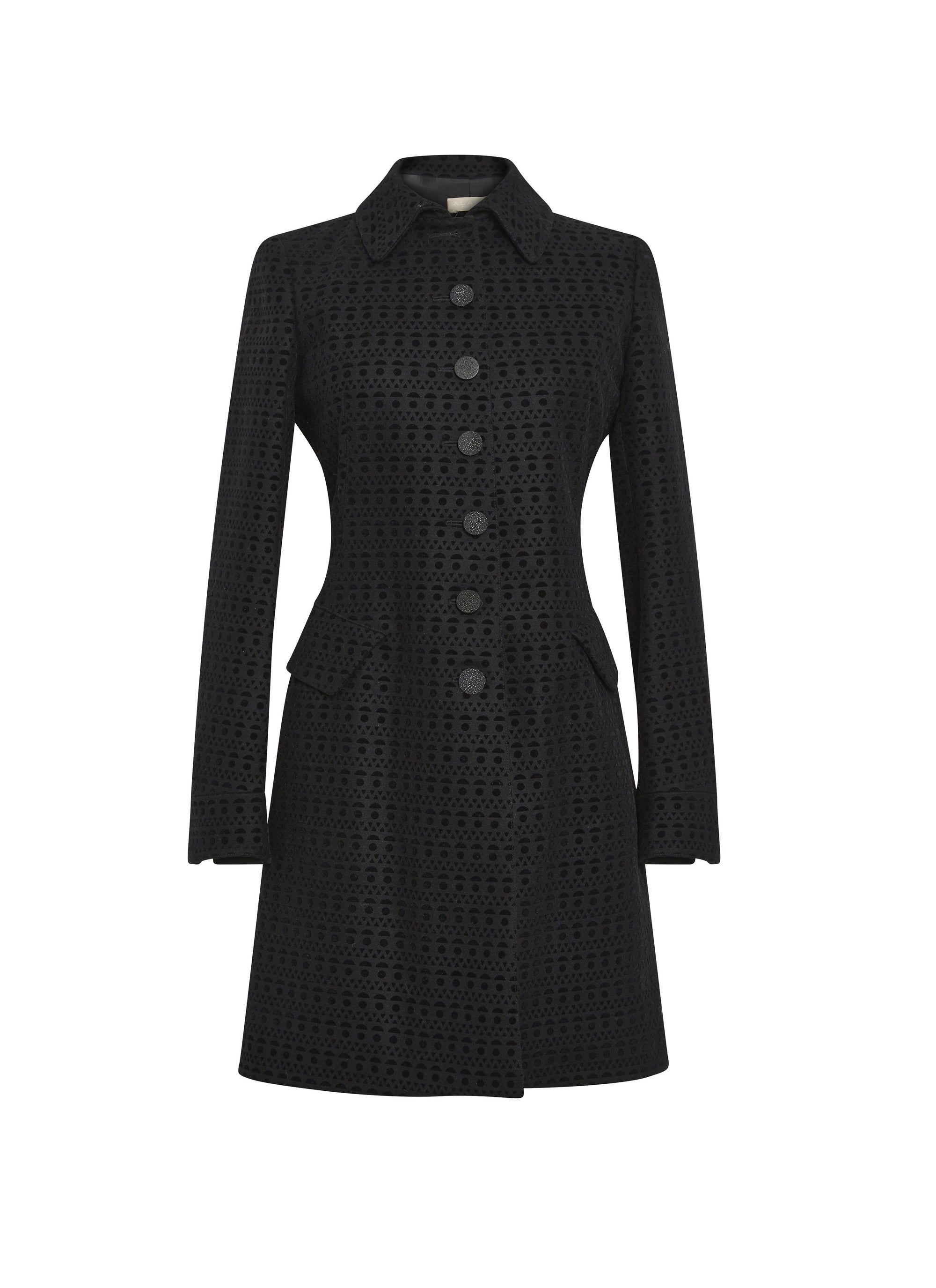 Coat in vienne wool jacquard - Black & Black