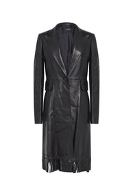 Structured coat with leather fringes - Black intense
