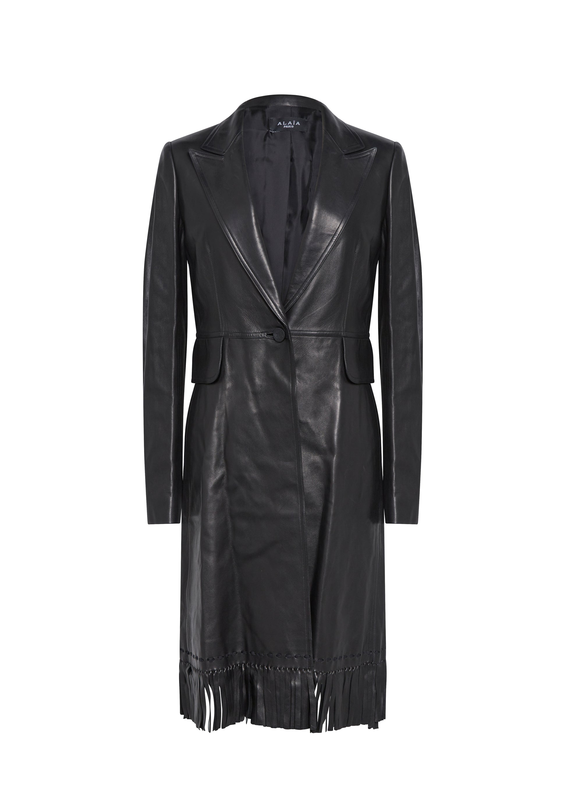 Structured coat with leather fringes - Black intense