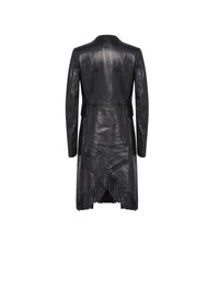 Structured coat with leather fringes - Black intense