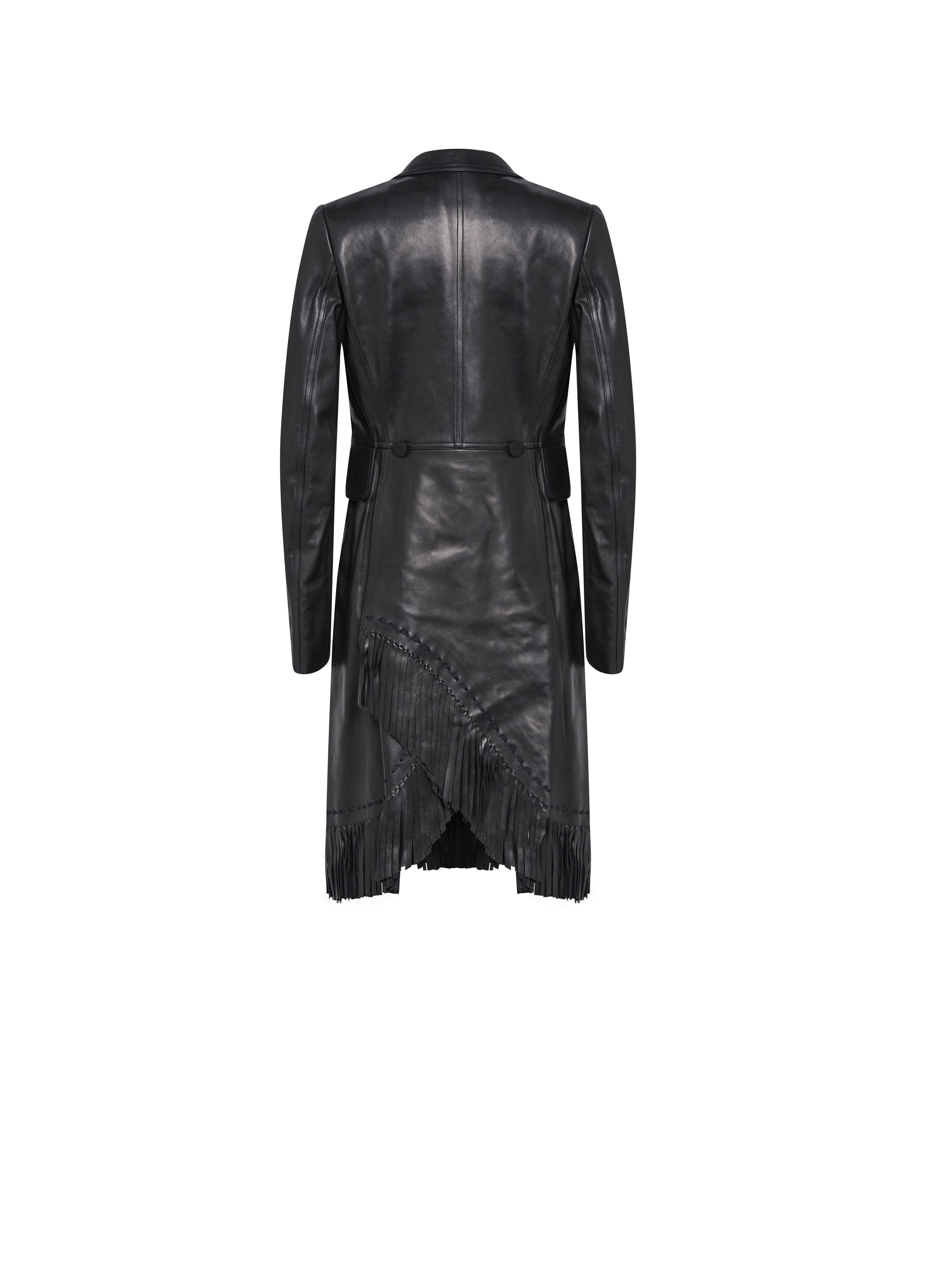 Structured coat with leather fringes - Black intense