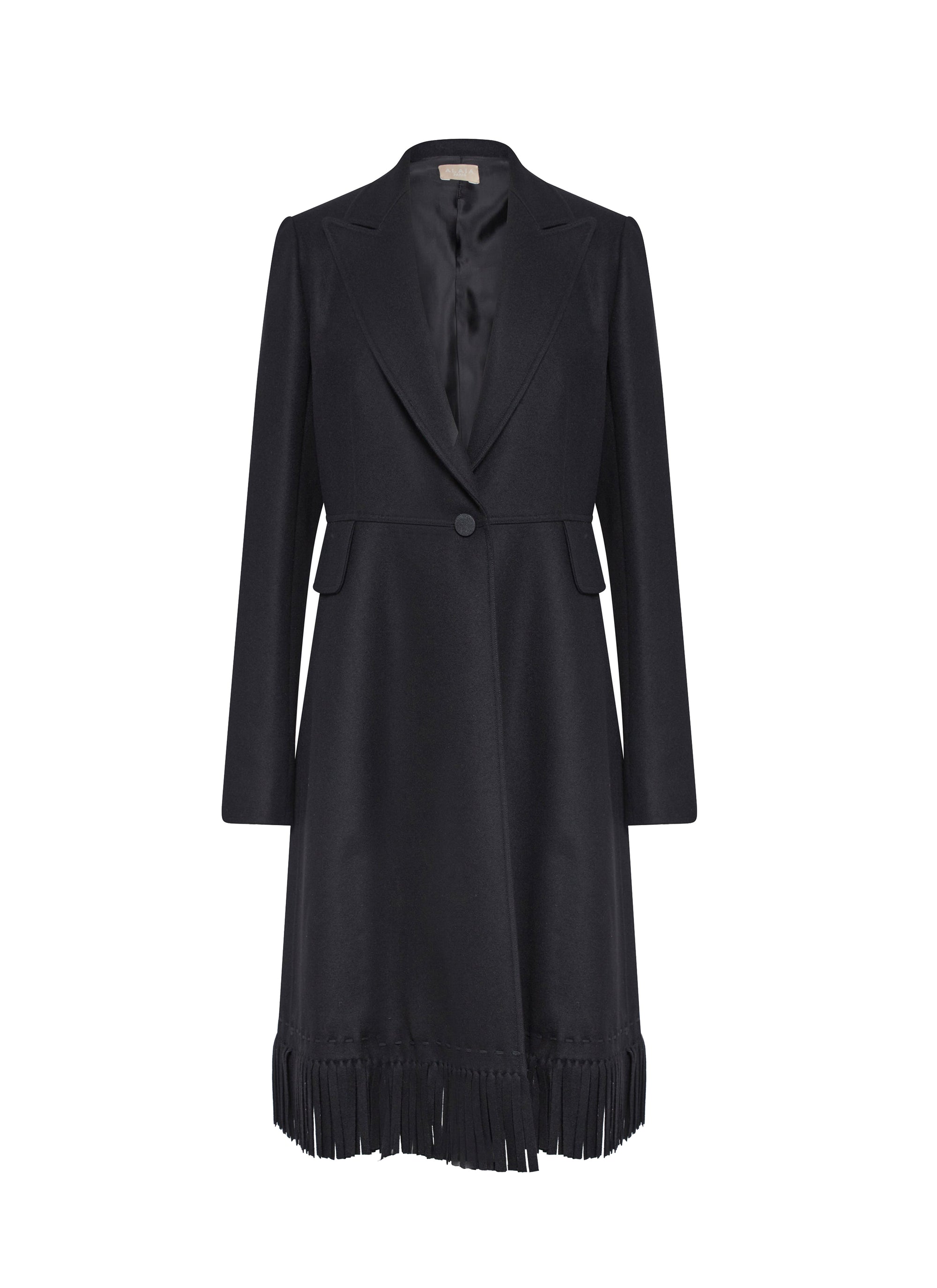 Manteau structurée à franges en laine - Noir