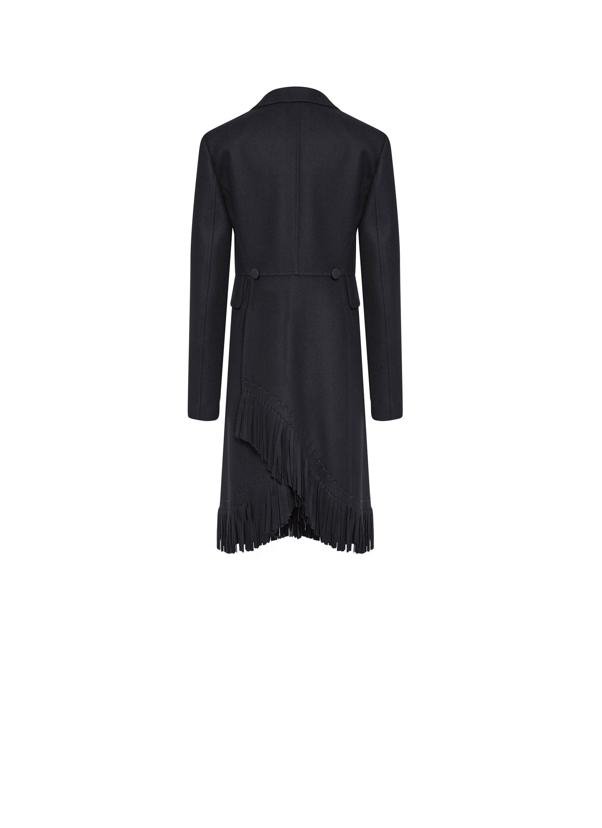 Manteau structurée à franges en laine - Noir