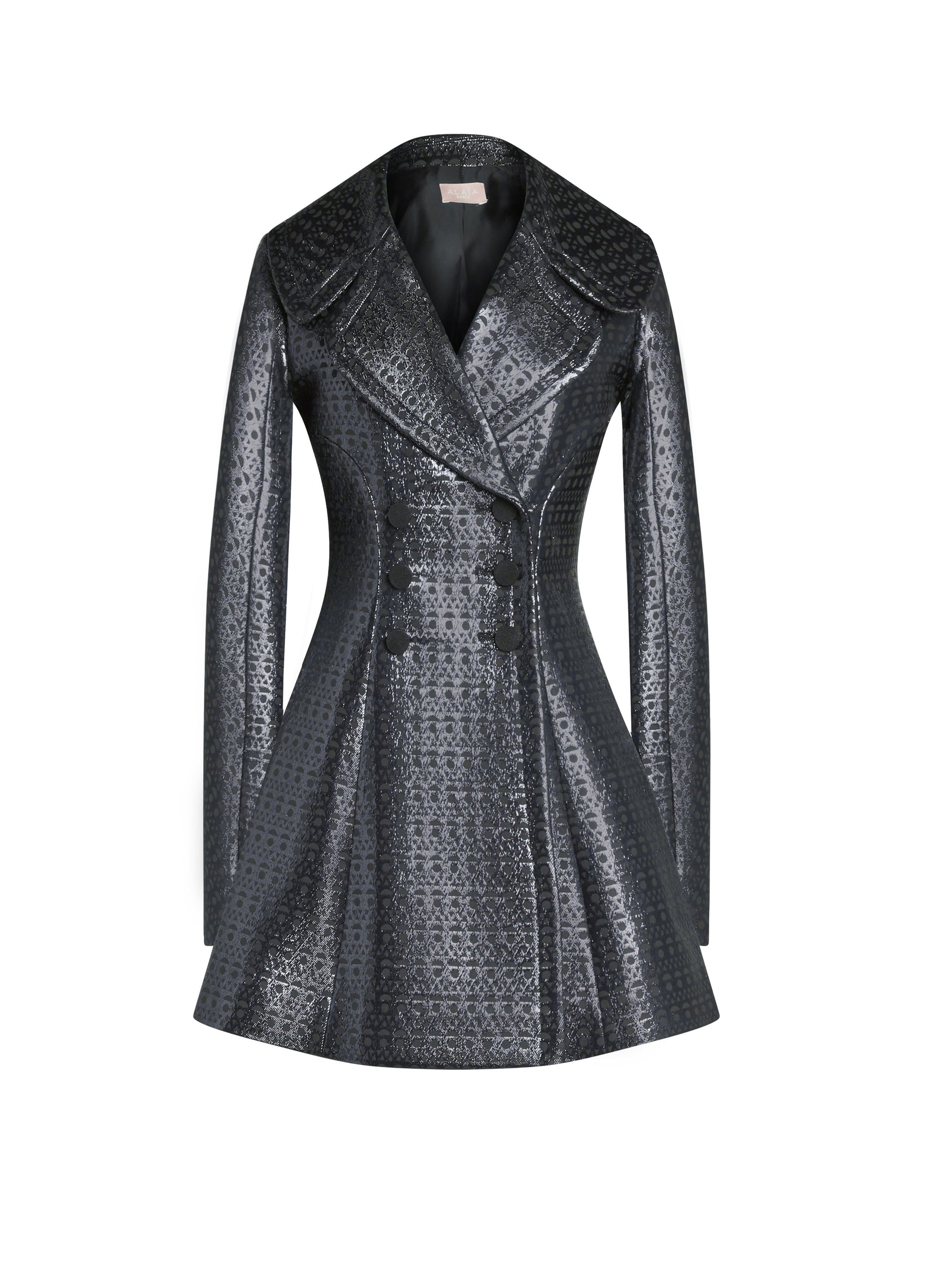 Coat in vienne wool jacquard - Black & Black
