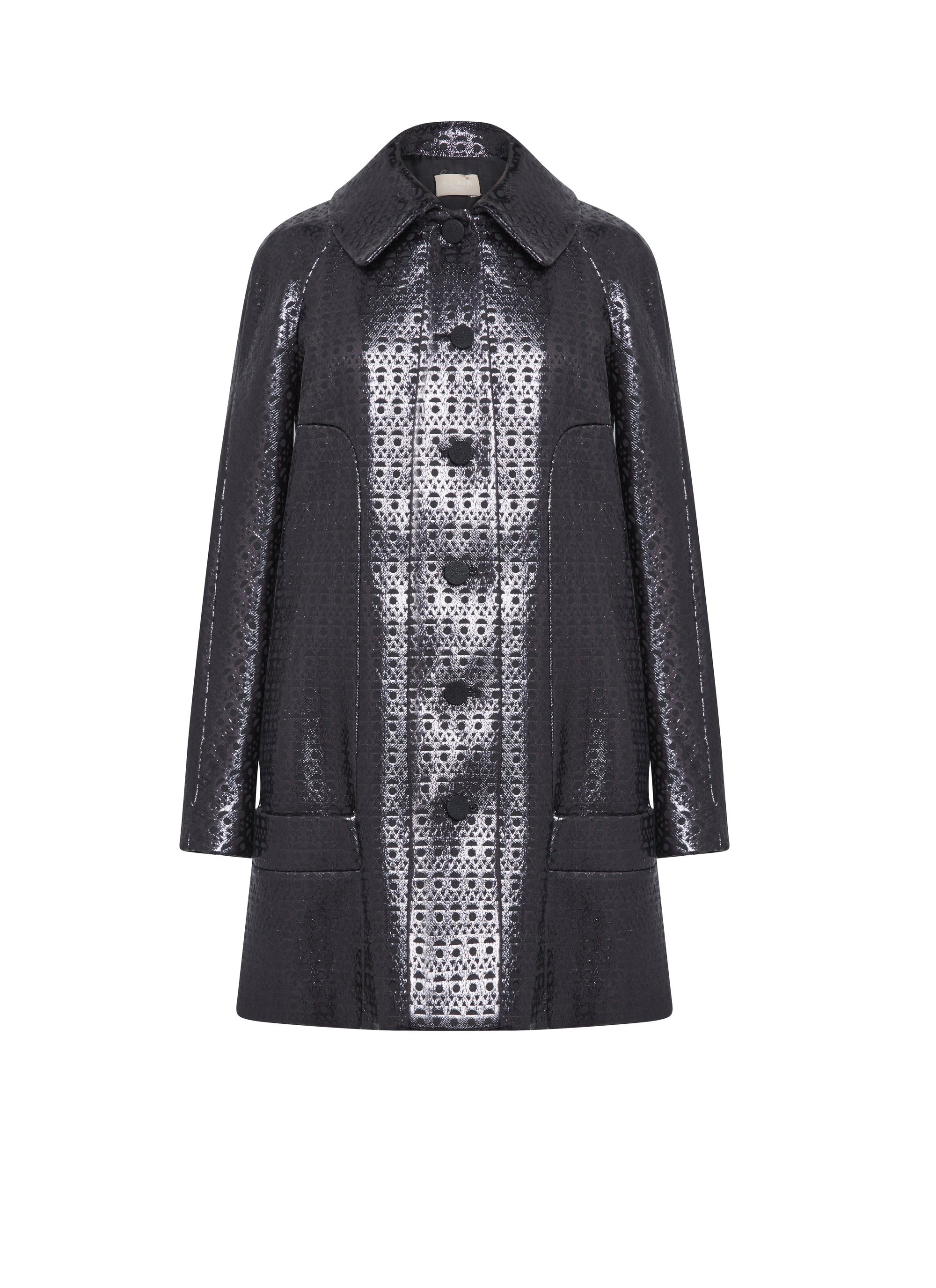 Manteau boutonné à col chemise en laine - Noir & Noir