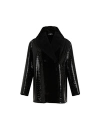 Manteau en cuir croco verni - Noir
