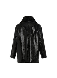 Manteau en cuir croco verni - Noir
