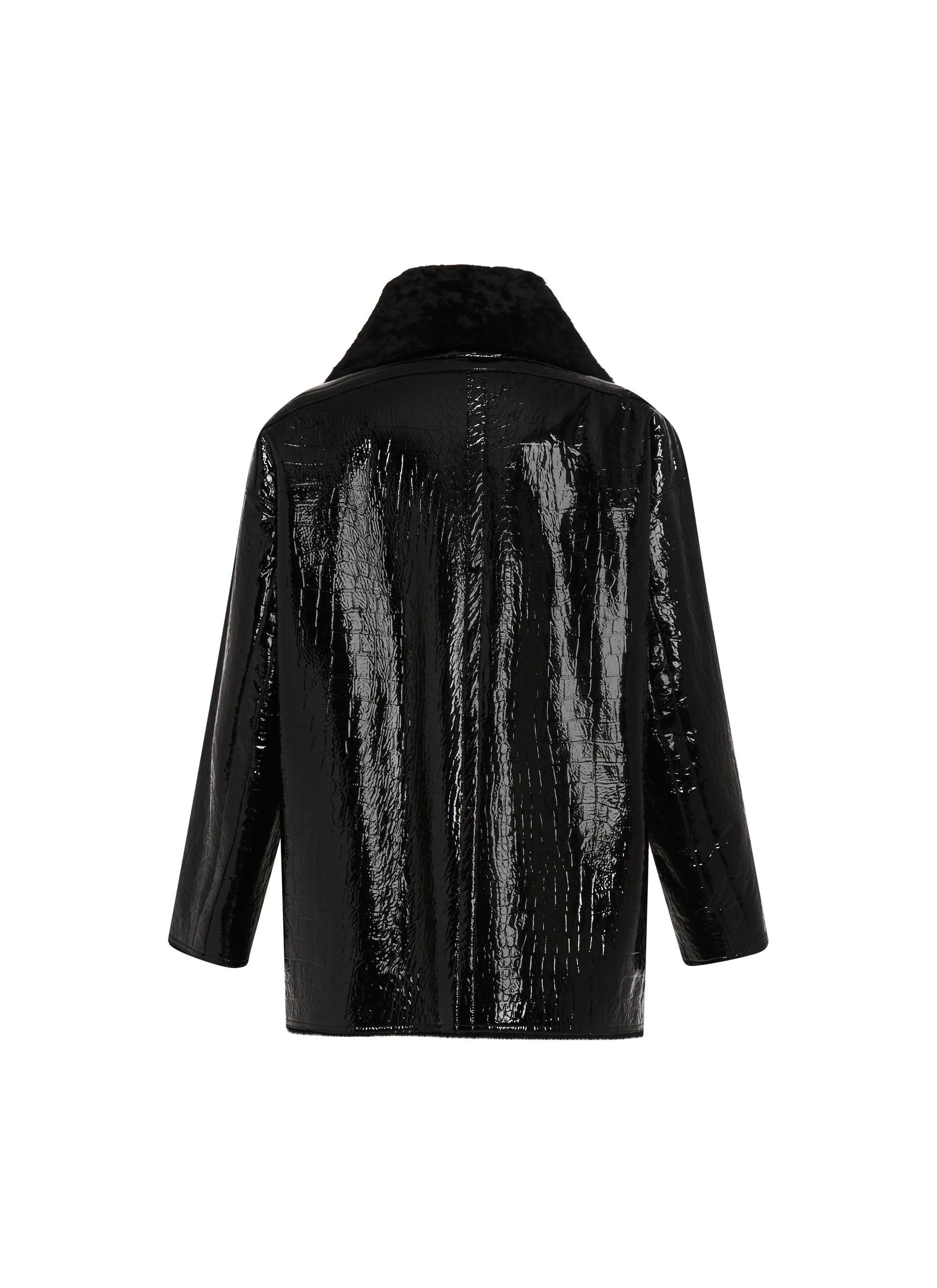 Manteau en cuir croco verni - Noir