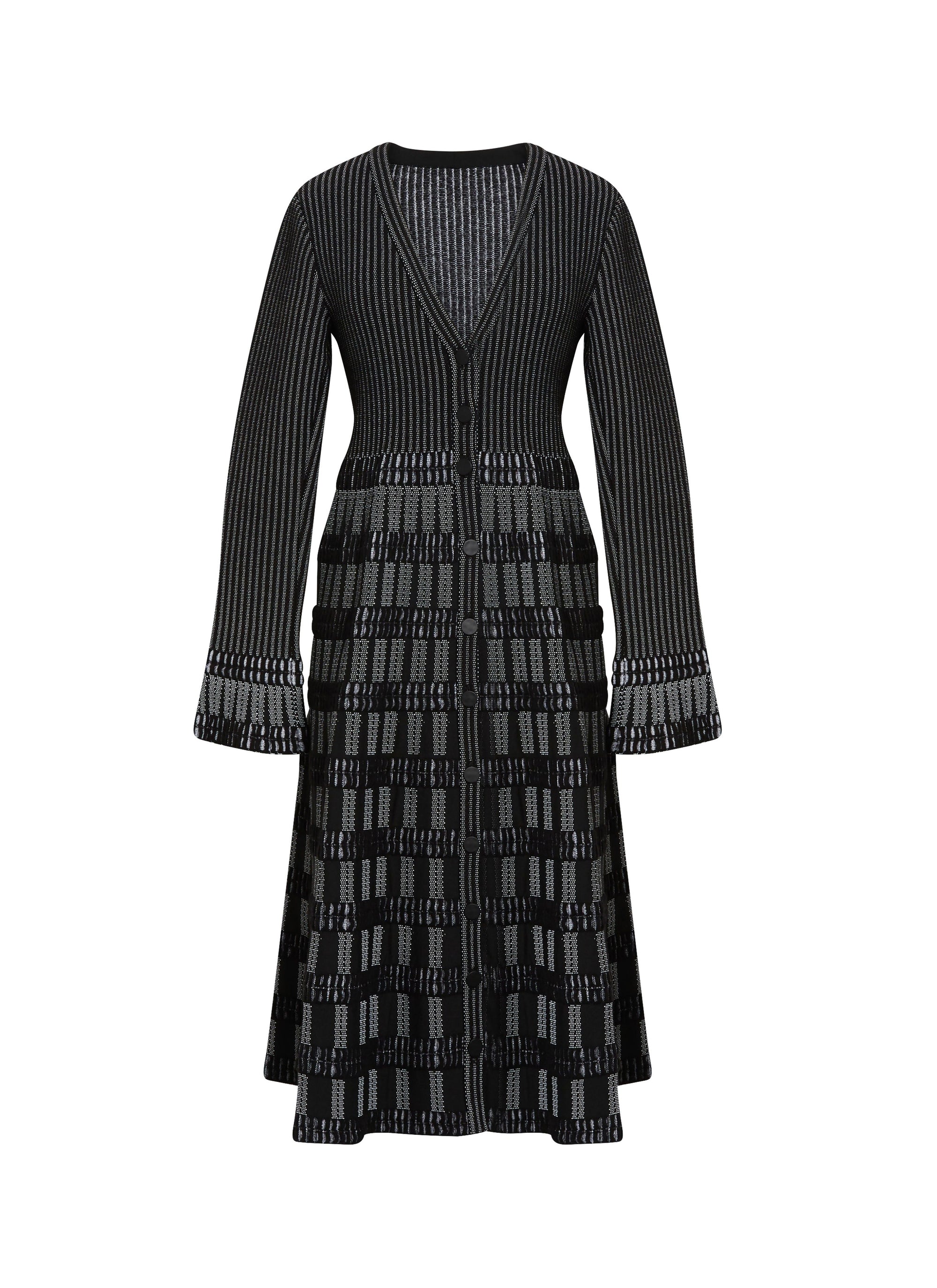 Long-sleeved wool-blend coat - Black & White