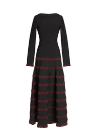 Contrast trim wool blend maxi dress - Black & Cherry