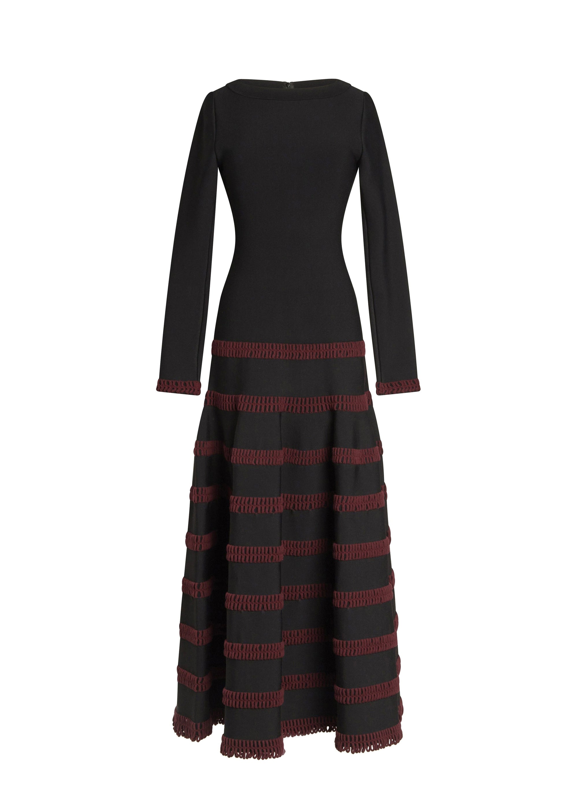Contrast trim wool blend maxi dress - Black & Cherry