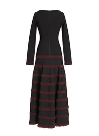 Contrast trim wool blend maxi dress - Black & Cherry