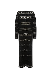Long-sleeved openwork wool dress - Black intense