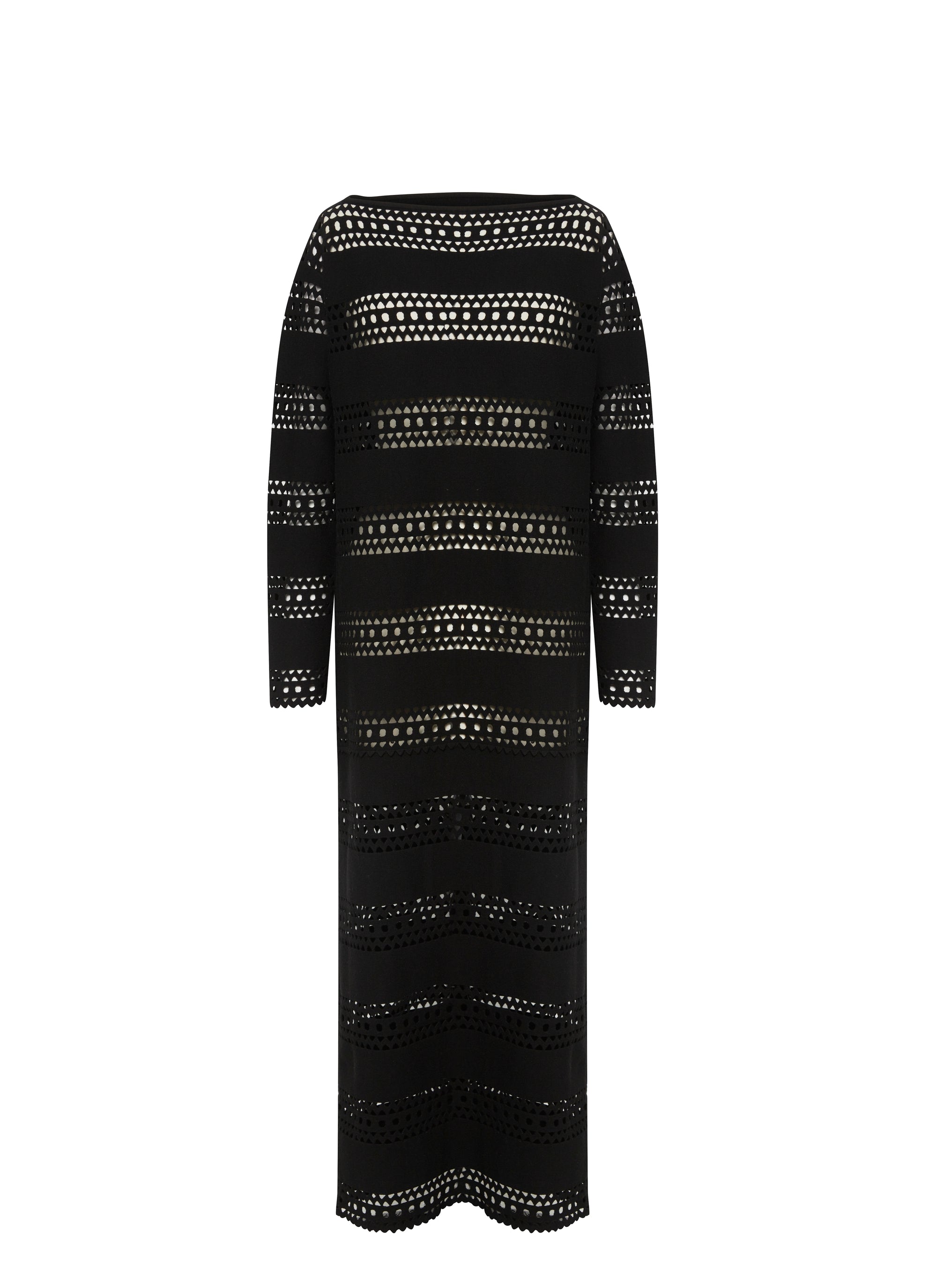Long-sleeved openwork wool dress - Black intense