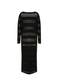Long-sleeved openwork wool dress - Black intense