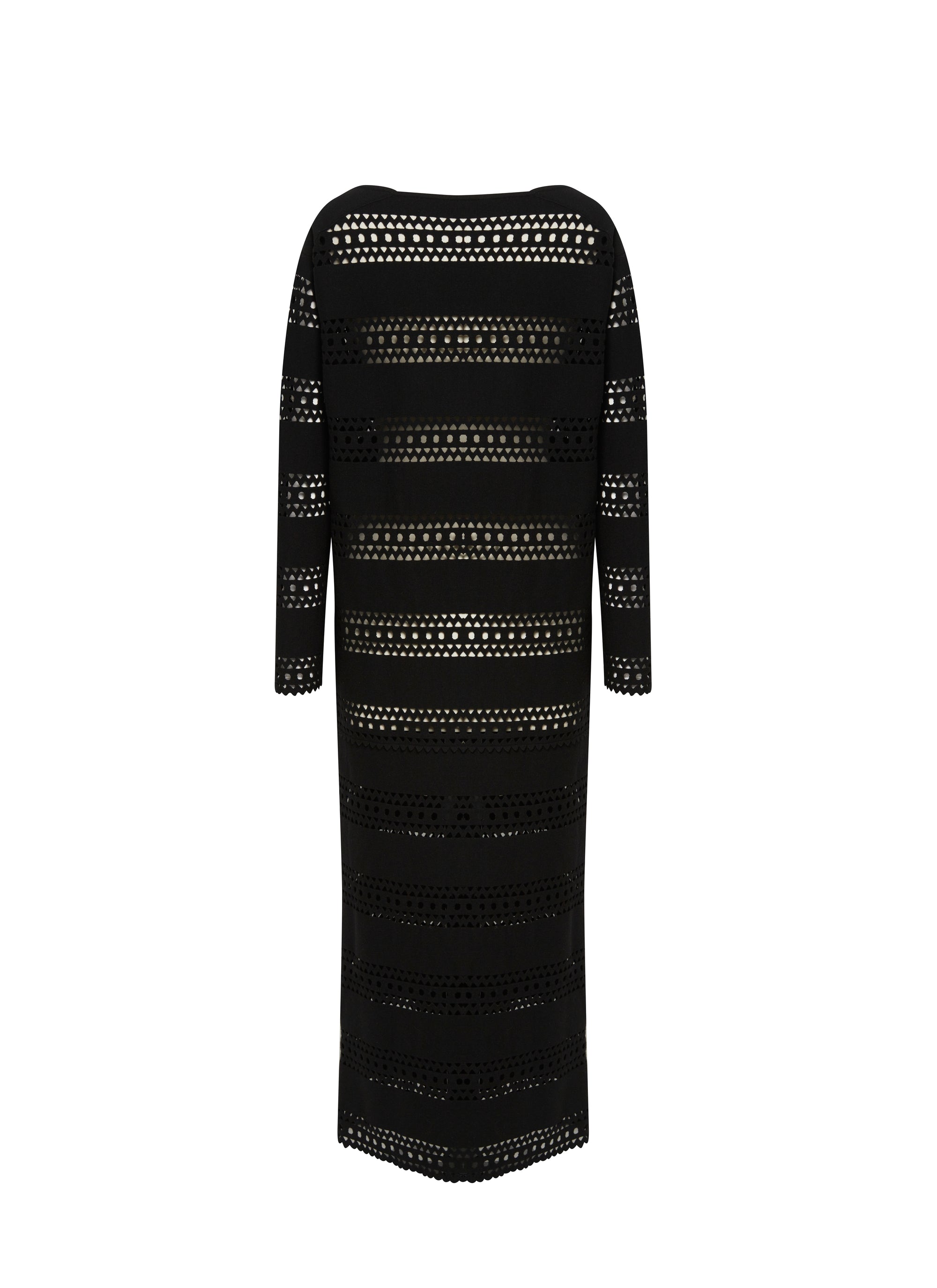 Long-sleeved openwork wool dress - Black intense