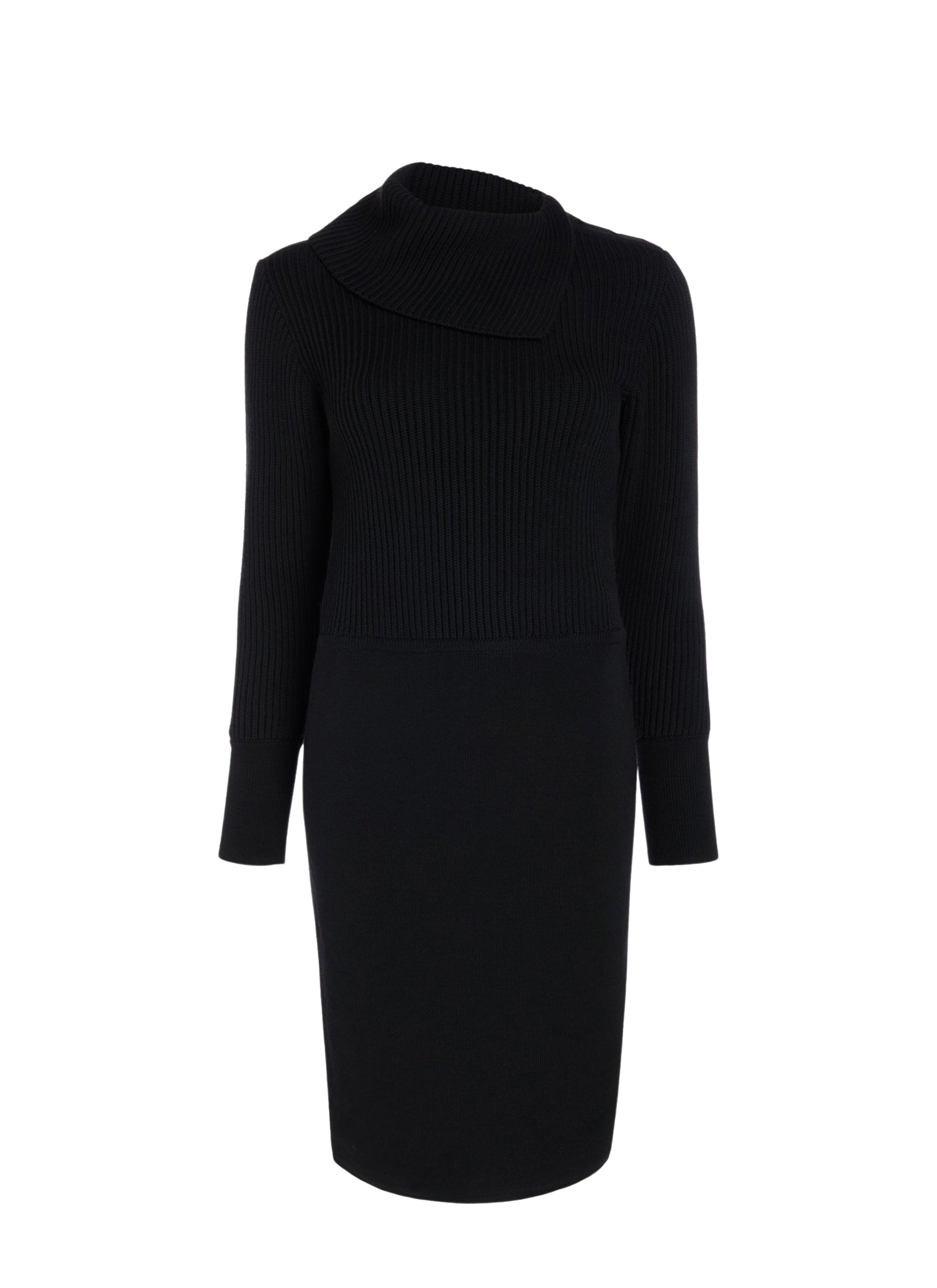 Long-sleeved wool dress - Black