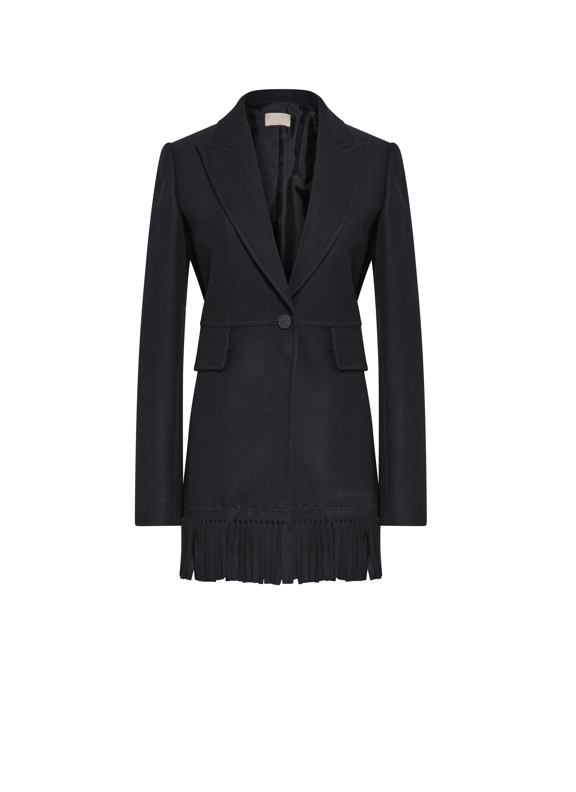 Veste structurée à franges en laine - Noir