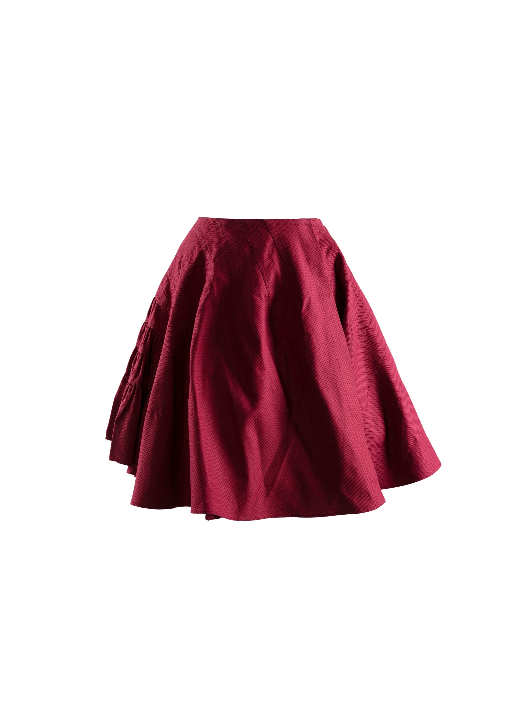 Jupe patineuse asymétrique à fronces - Framboise