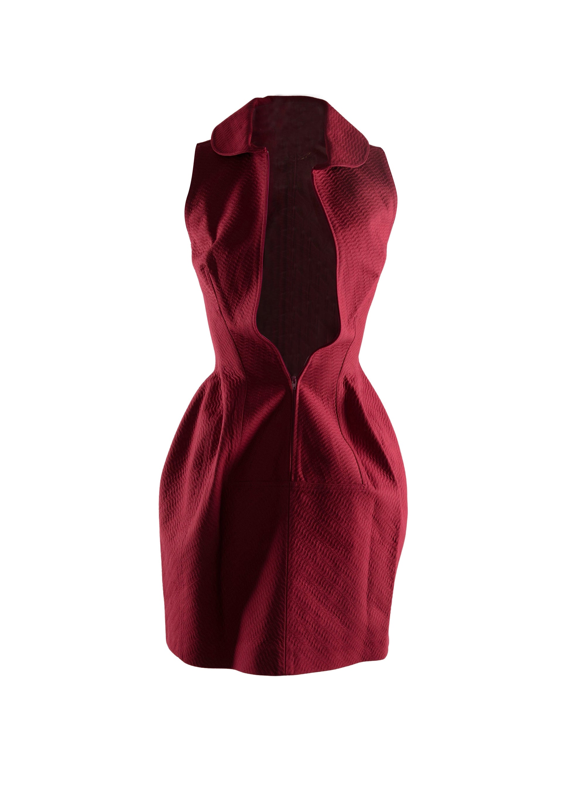 Robe courte zippée à col et sans manches - Framboise