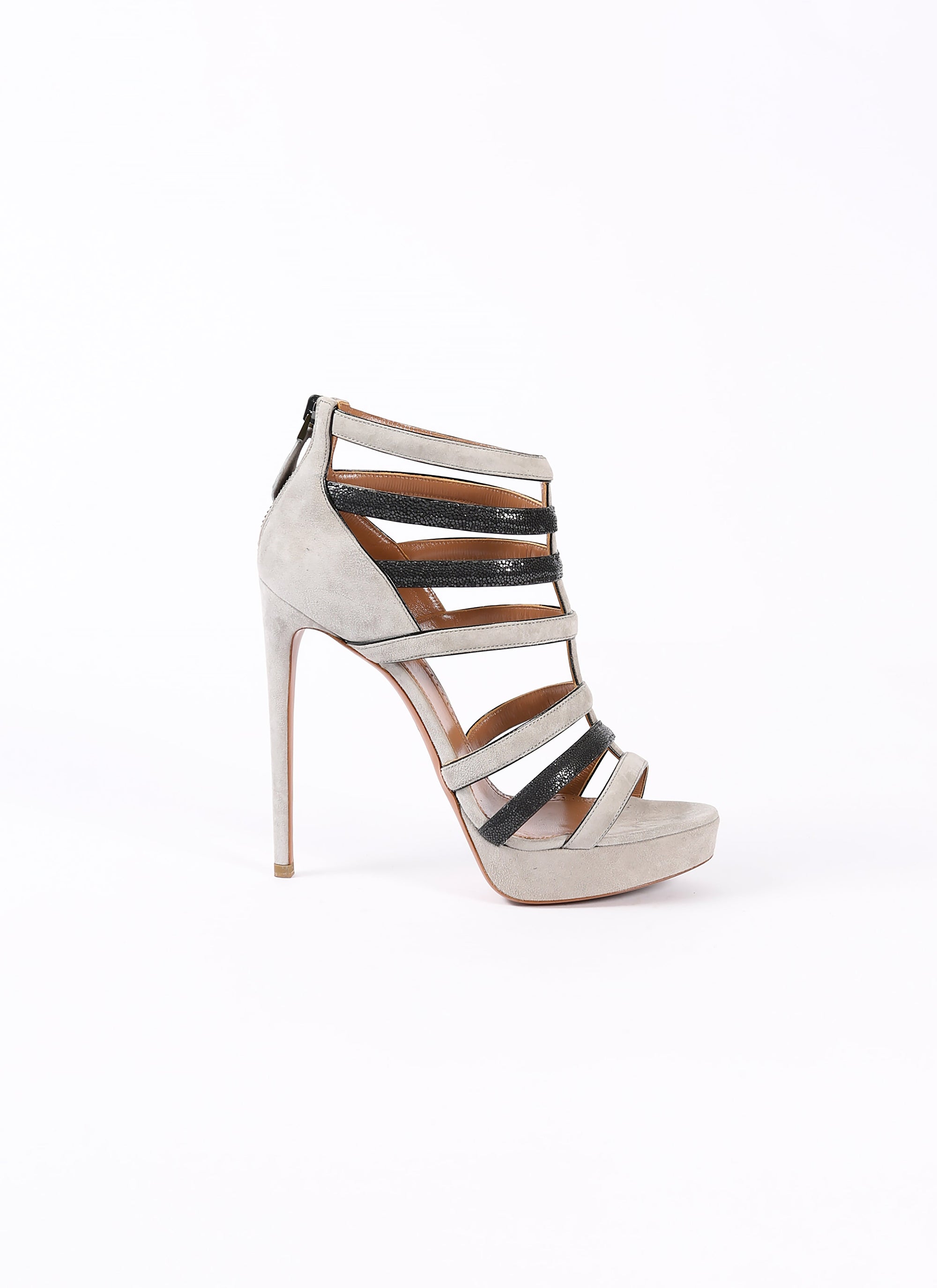 Sandales Galuchat en cuir - Gris Clair & Noir