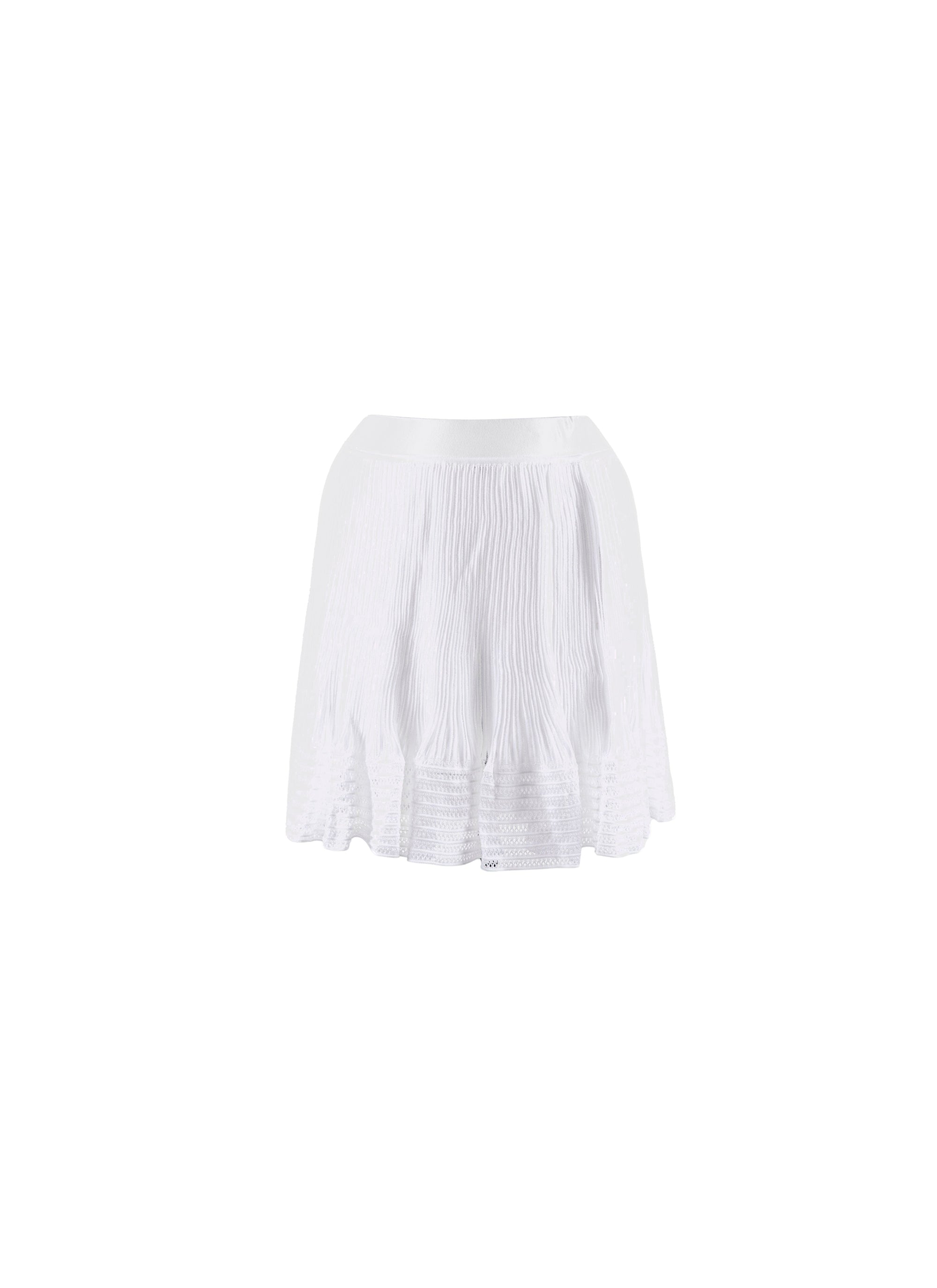 Mini-jupe plissée unie avec bord ajouré - Blanc