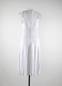 Sleeveless dress with square collar and perforated waistband - White