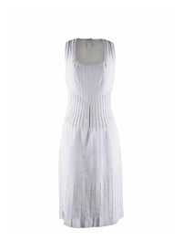 Sleeveless dress with square collar and perforated waistband - White