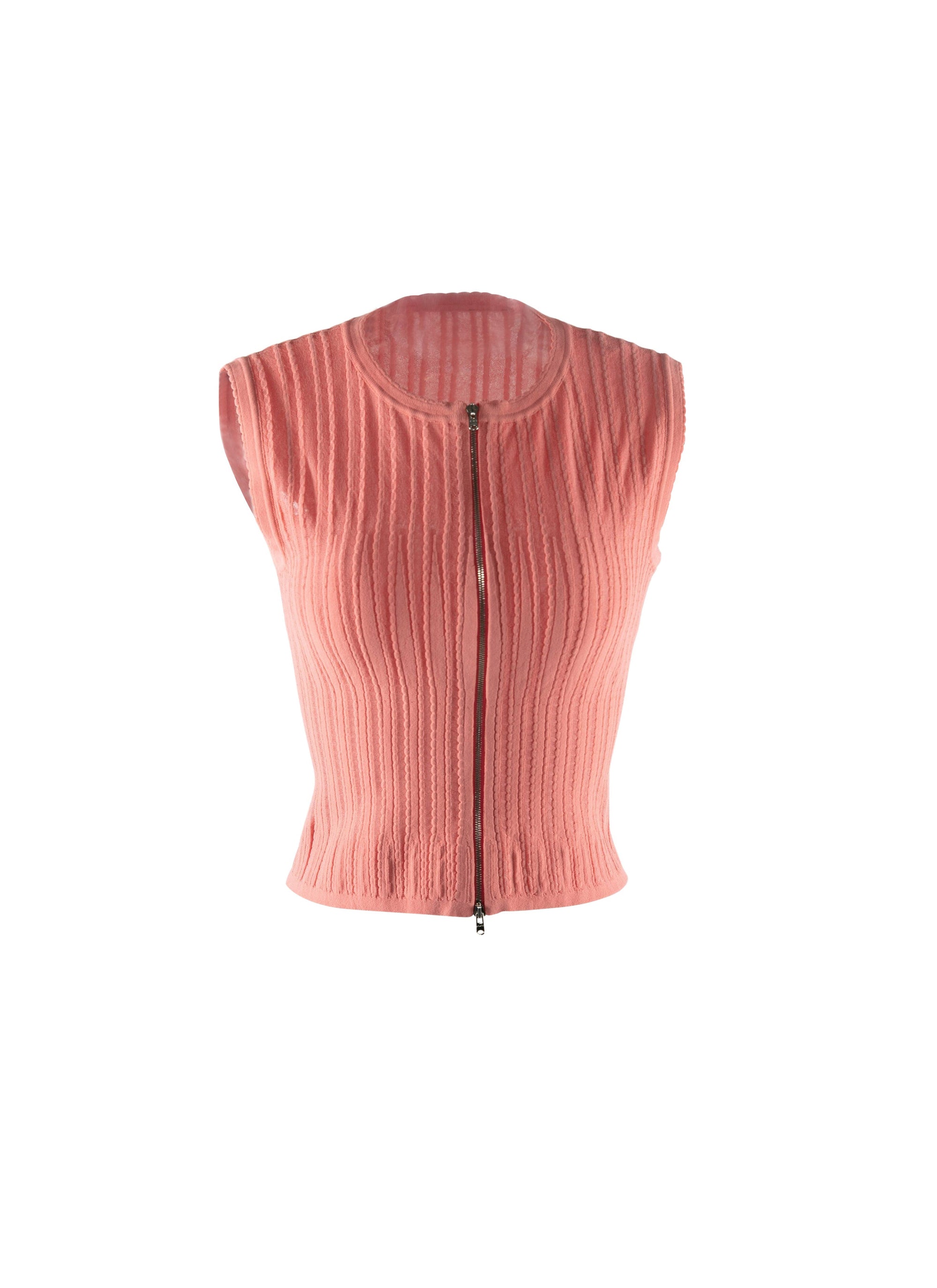 Fitted rib-knit cardigan with zip fastening - Blush